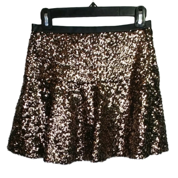 Express Dresses & Skirts - Express Gold Sequin Faux Leather Mini Skirt Sz 00